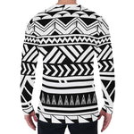 Black And White Polynesian Pattern Print Men's Long Sleeve T-Shirt