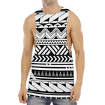 Black And White Polynesian Pattern Print Men's Muscle Tank Top