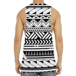 Black And White Polynesian Pattern Print Men's Muscle Tank Top