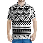 Black And White Polynesian Pattern Print Men's Polo Shirt