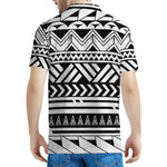 Black And White Polynesian Pattern Print Men's Polo Shirt