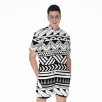 Black And White Polynesian Pattern Print Men's Rompers