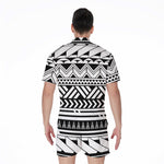 Black And White Polynesian Pattern Print Men's Rompers