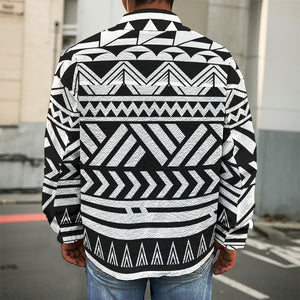 Black And White Polynesian Pattern Print Men's Shirt Jacket