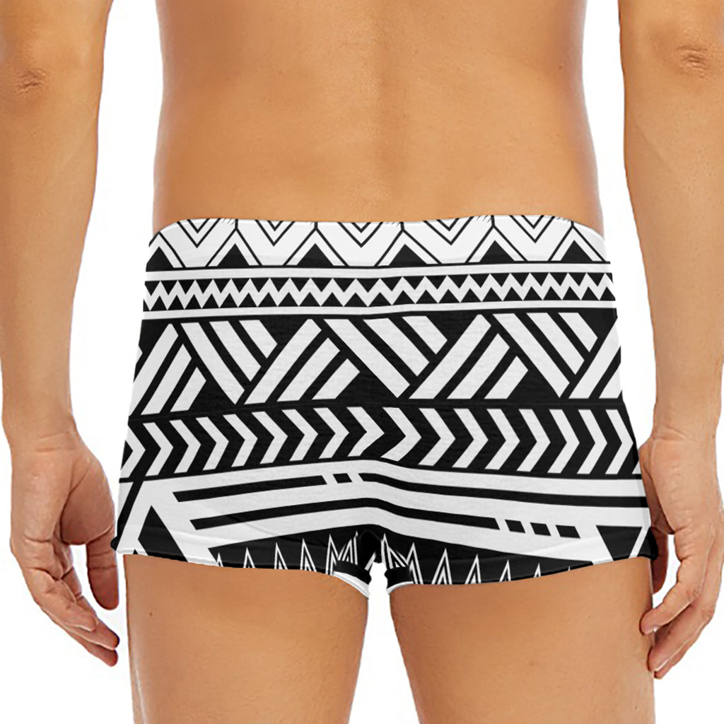 Black And White Polynesian Pattern Print Men's Short Boxer Briefs