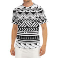 Black And White Polynesian Pattern Print Men's Short Sleeve Rash Guard