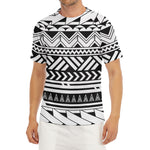 Black And White Polynesian Pattern Print Men's Short Sleeve Rash Guard