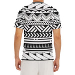 Black And White Polynesian Pattern Print Men's Short Sleeve Rash Guard