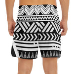Black And White Polynesian Pattern Print Men's Split Running Shorts