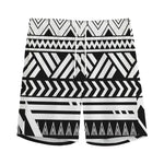 Black And White Polynesian Pattern Print Men's Sports Shorts