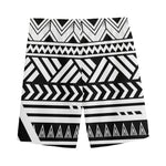 Black And White Polynesian Pattern Print Men's Sports Shorts