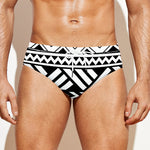 Black And White Polynesian Pattern Print Men's Swim Briefs