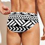 Black And White Polynesian Pattern Print Men's Swim Briefs