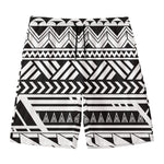Black And White Polynesian Pattern Print Men's Swim Trunks