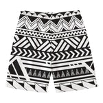 Black And White Polynesian Pattern Print Men's Swim Trunks