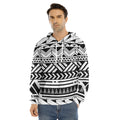 Black And White Polynesian Pattern Print Men's Velvet Pullover Hoodie