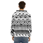 Black And White Polynesian Pattern Print Men's Velvet Pullover Hoodie