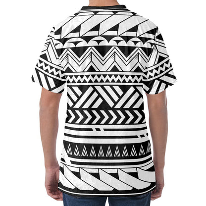 Black And White Polynesian Pattern Print Men's Velvet T-Shirt