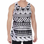 Black And White Polynesian Pattern Print Men's Velvet Tank Top
