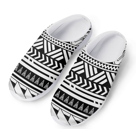 Black And White Polynesian Pattern Print Mesh Casual Shoes