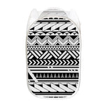 Black And White Polynesian Pattern Print Mesh Laundry Hamper