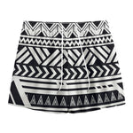 Black And White Polynesian Pattern Print Mesh Shorts