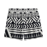 Black And White Polynesian Pattern Print Mesh Shorts