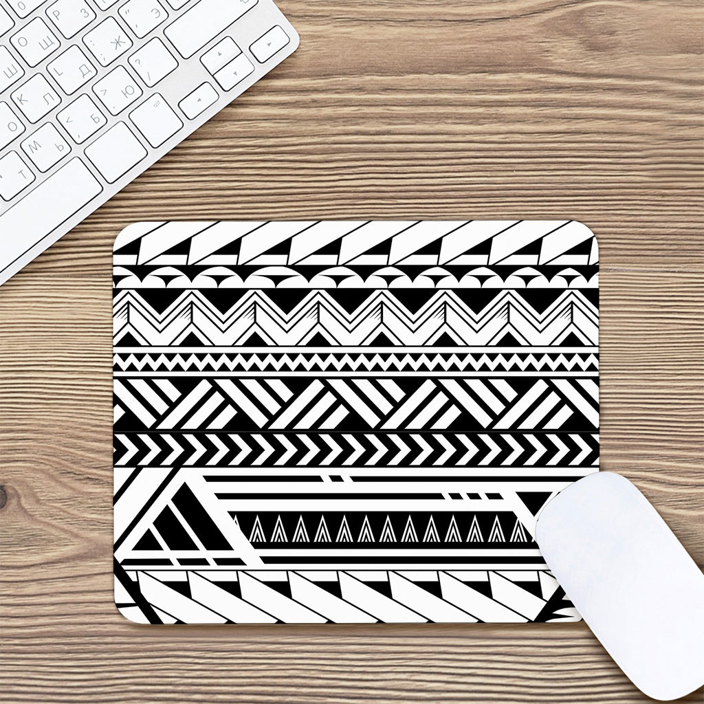 Black And White Polynesian Pattern Print Mouse Pad
