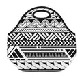 Black And White Polynesian Pattern Print Neoprene Lunch Bag