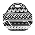 Black And White Polynesian Pattern Print Neoprene Lunch Bag