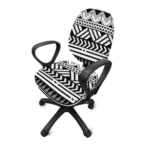 Black And White Polynesian Pattern Print Office Chair Cover