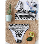 Black And White Polynesian Pattern Print One Shoulder Bikini Top