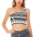 Black And White Polynesian Pattern Print One Shoulder Crop Top