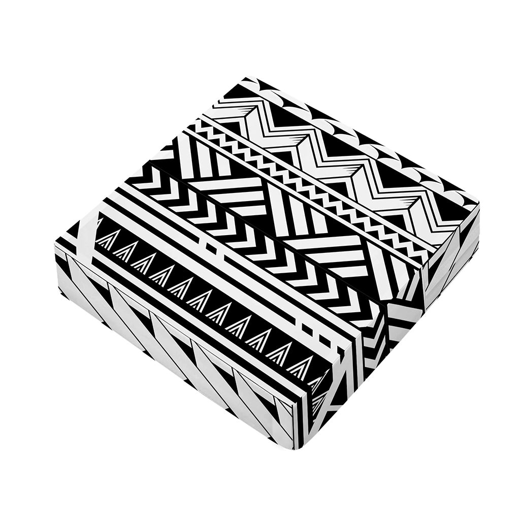 Black And White Polynesian Pattern Print Outdoor Seat Cushion Cover