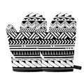 Black And White Polynesian Pattern Print Oven Mitts