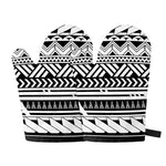 Black And White Polynesian Pattern Print Oven Mitts