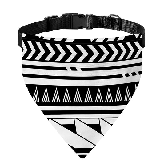 Black And White Polynesian Pattern Print Over The Collar Dog Bandana