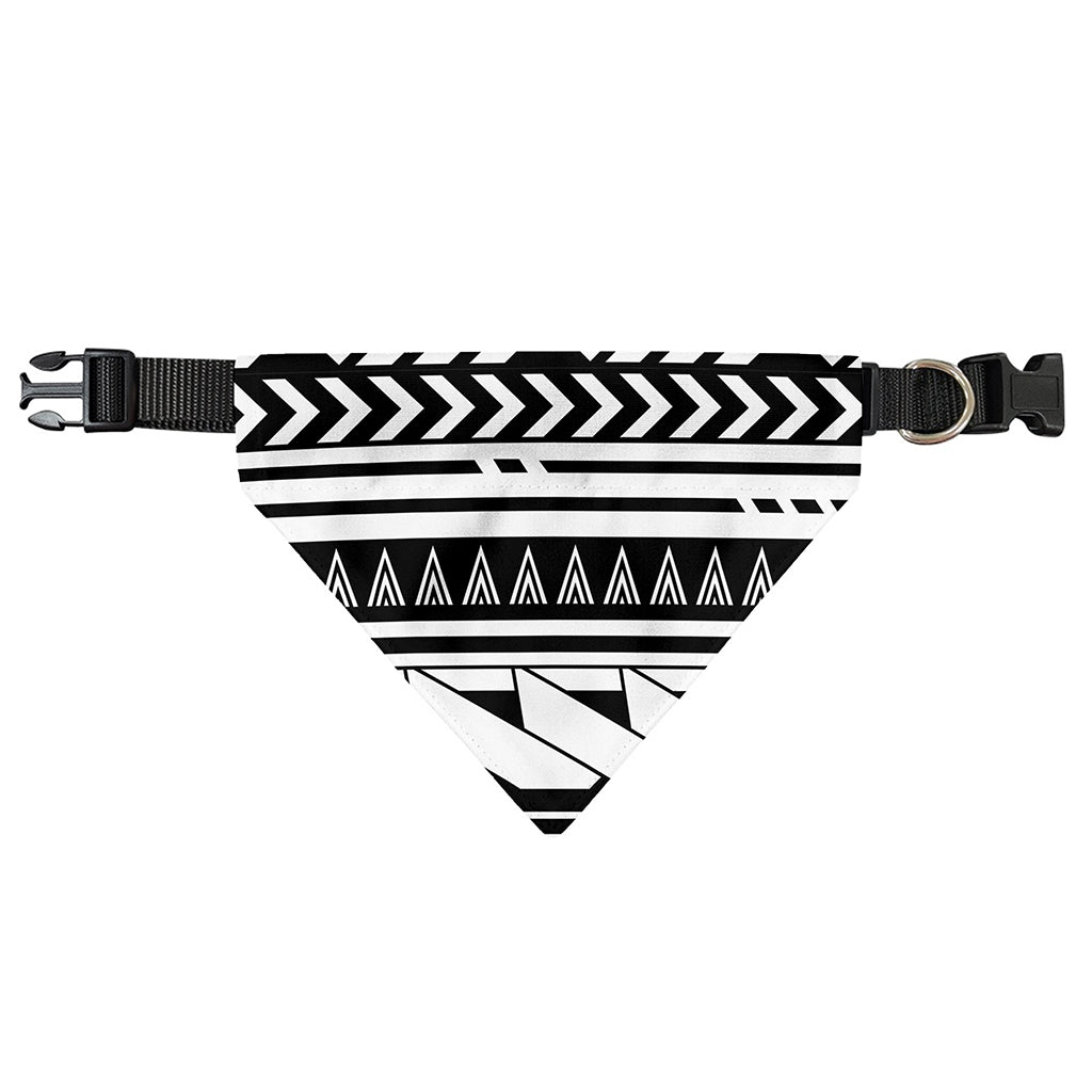 Black And White Polynesian Pattern Print Over The Collar Dog Bandana