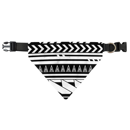 Black And White Polynesian Pattern Print Over The Collar Dog Bandana