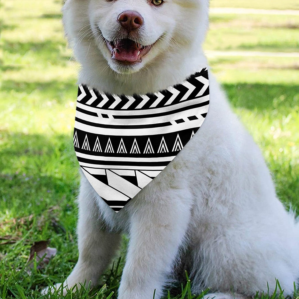 Black And White Polynesian Pattern Print Over The Collar Dog Bandana