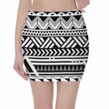 Black And White Polynesian Pattern Print Pencil Mini Skirt