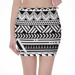 Black And White Polynesian Pattern Print Pencil Mini Skirt