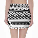 Black And White Polynesian Pattern Print Pencil Mini Skirt