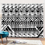 Black And White Polynesian Pattern Print Pencil Pleat Curtains