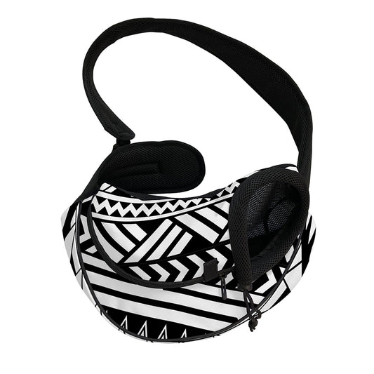 Black And White Polynesian Pattern Print Pet Sling Carrier