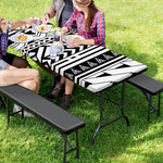 Black And White Polynesian Pattern Print Picnic Table Cover