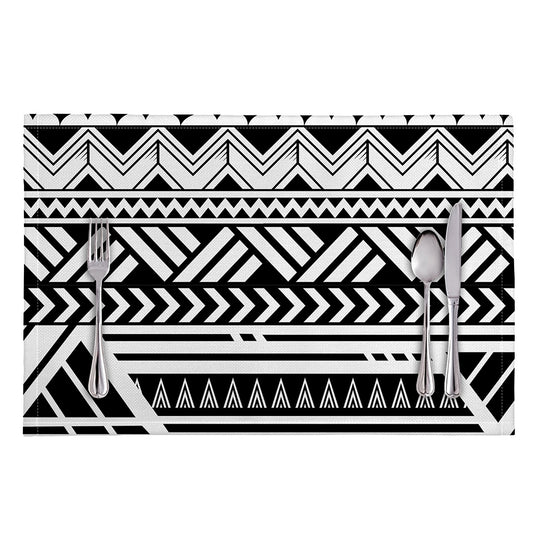 Black And White Polynesian Pattern Print Placemat