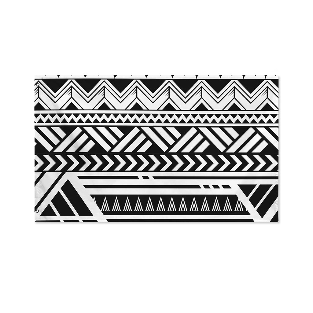 Black And White Polynesian Pattern Print Polyester Flag