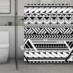 Black And White Polynesian Pattern Print Polyester Shower Curtain