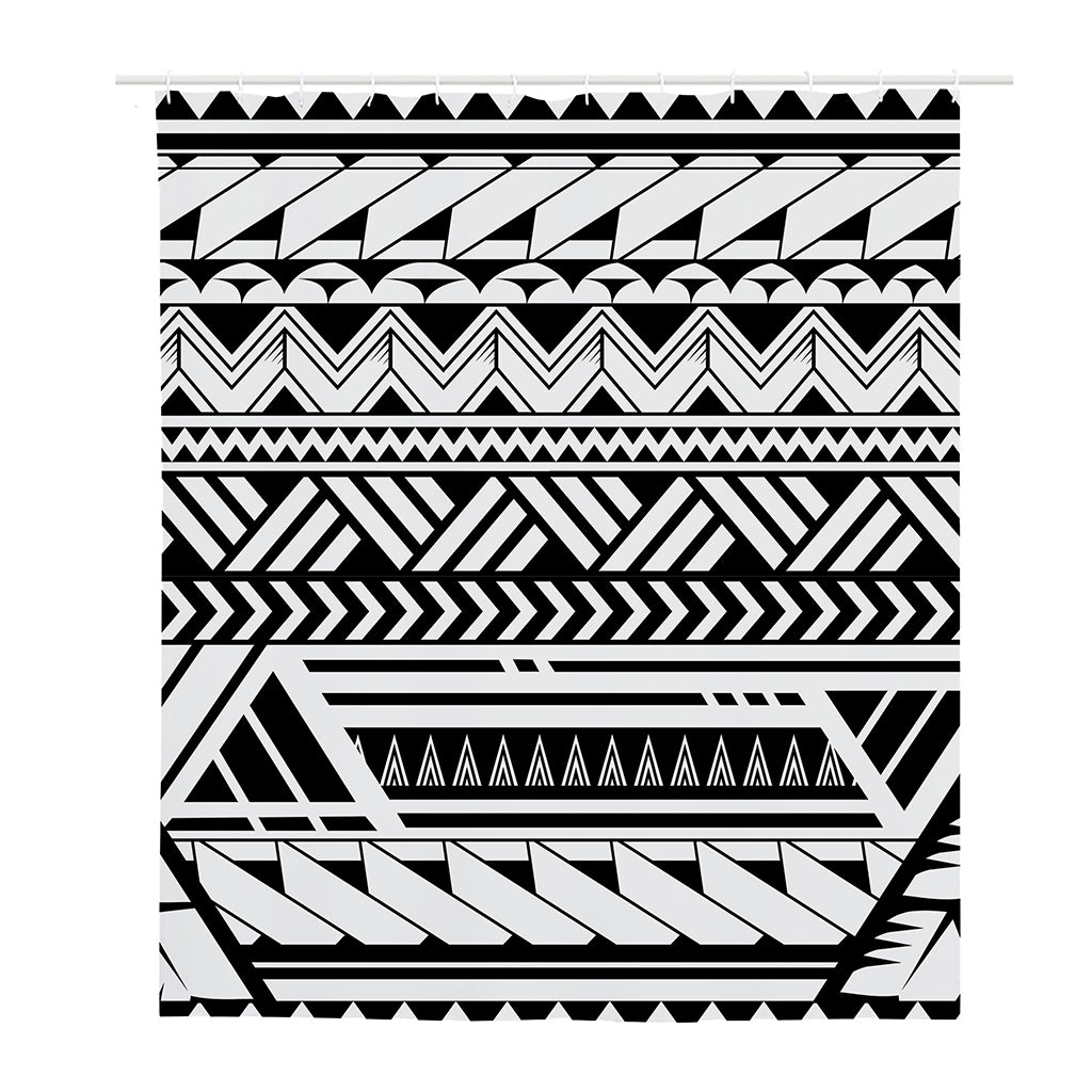 Black And White Polynesian Pattern Print Polyester Shower Curtain